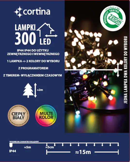 Vianočné svetielka LED 300l vonkajšie s programátorom a časovačom 15/25/LED/ww+m,3