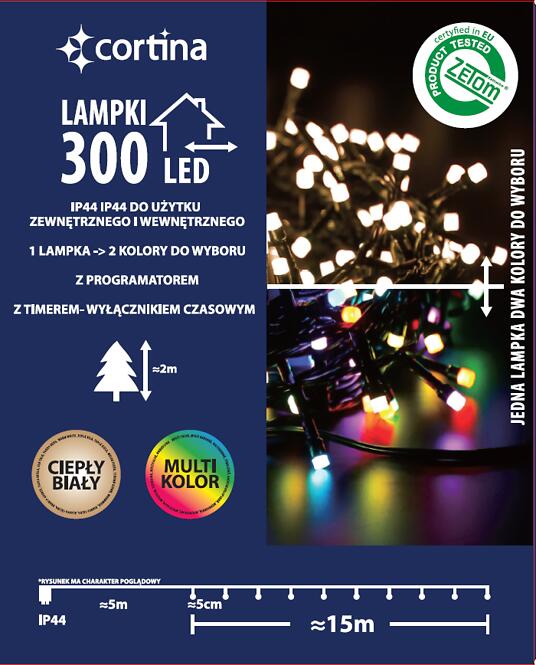 Vianočné svetielka LED 300l vonkajšie s programátorom a časovačom 15/25/LED/ww+m,3