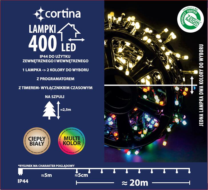 Vianočné svetielka LED 400l vonkajšie s programátorom a časovačom 17/25/LED/ww+m