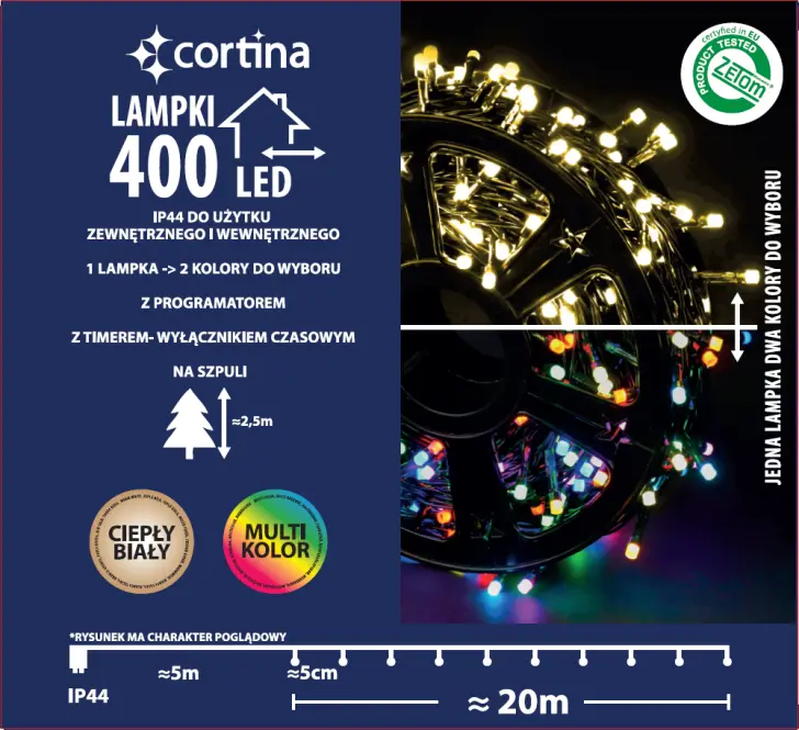 Vianočné svetielka LED 400l vonkajšie s programátorom a časovačom 17/25/LED/ww+m,3