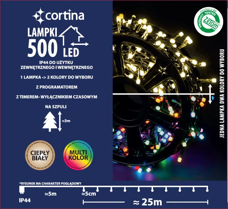 Vianočné svetielka LED 500l vonkajšie s programátorom a časovačom 18/25/LED/ww+m,3