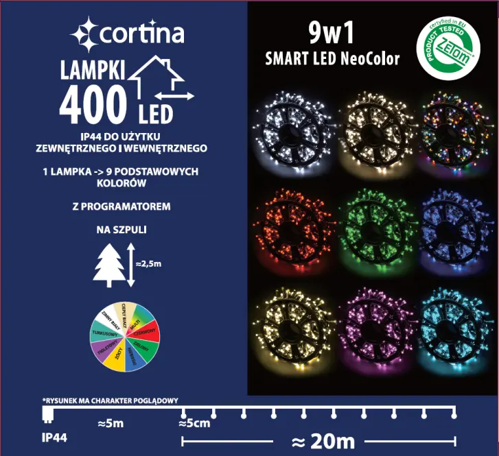Vianočné LED svetielka 400l vonkajšie s programami a multif. efekty 43/25/le,10