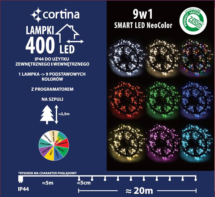 Vianočné LED svetielka 400l vonkajšie s programami a multif. efekty 43/25/le,10
