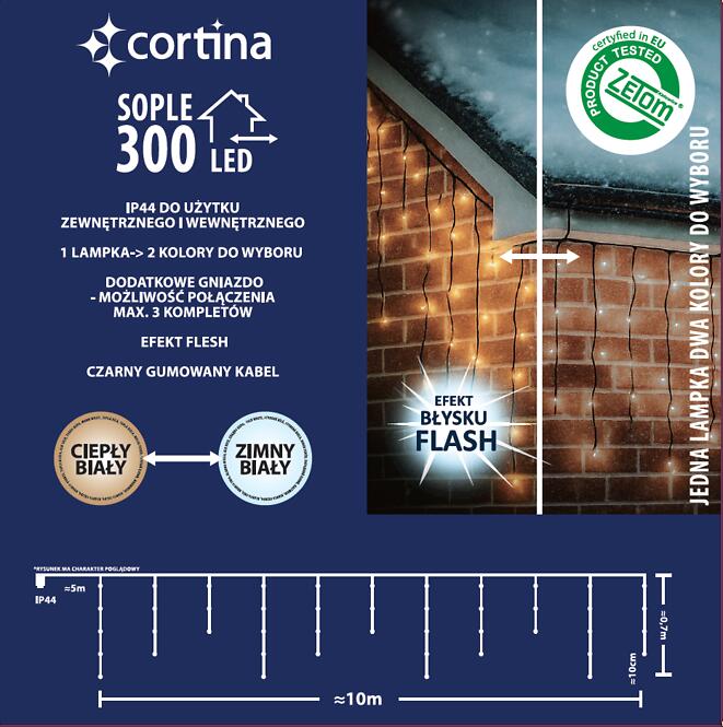 Vianočné svetielka LED cencúle 300l vonkajšie Transf 48/25/LED/ww+cw+flash