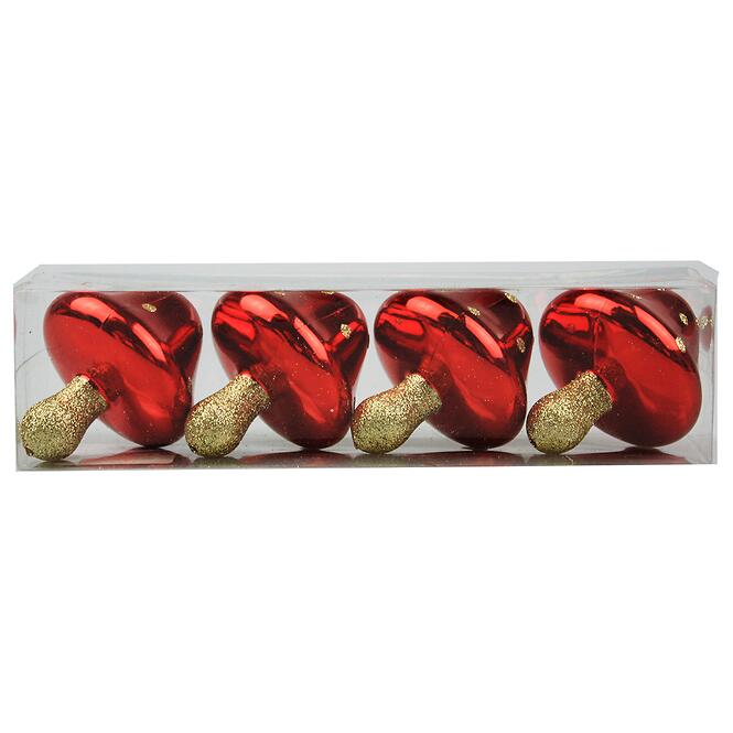 Vianočné gule hríby 8 cm 4 ks 37316