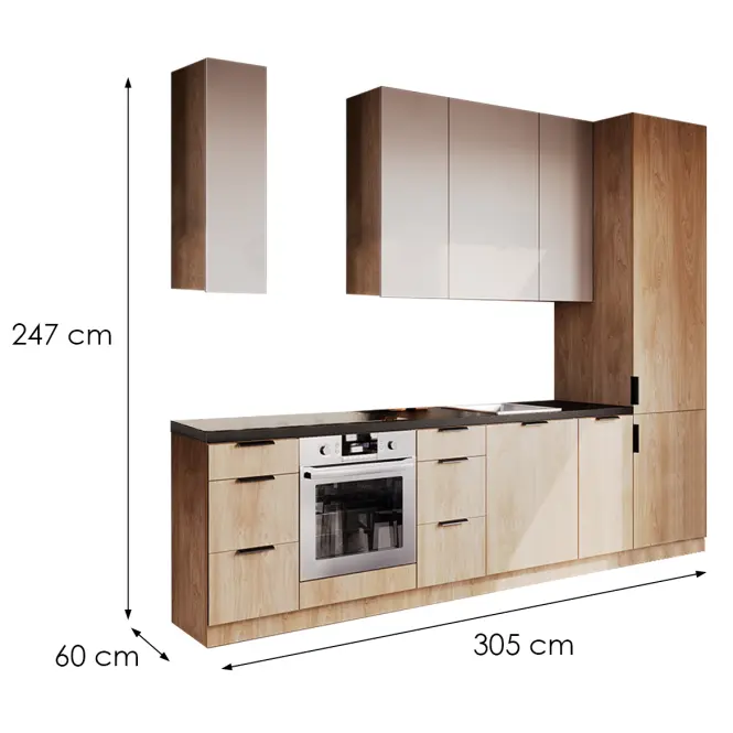 Kuchynská Linka Luxeo 305 Cm  Dub Puccini/Beige Set 9