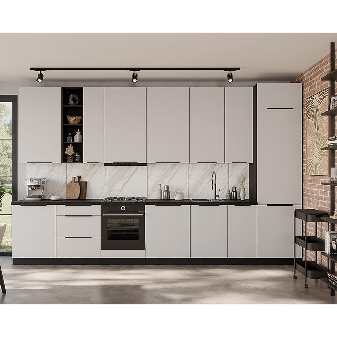 Kuchynská linka Aria WH/BL 390 cm bez kuchynskej dosky