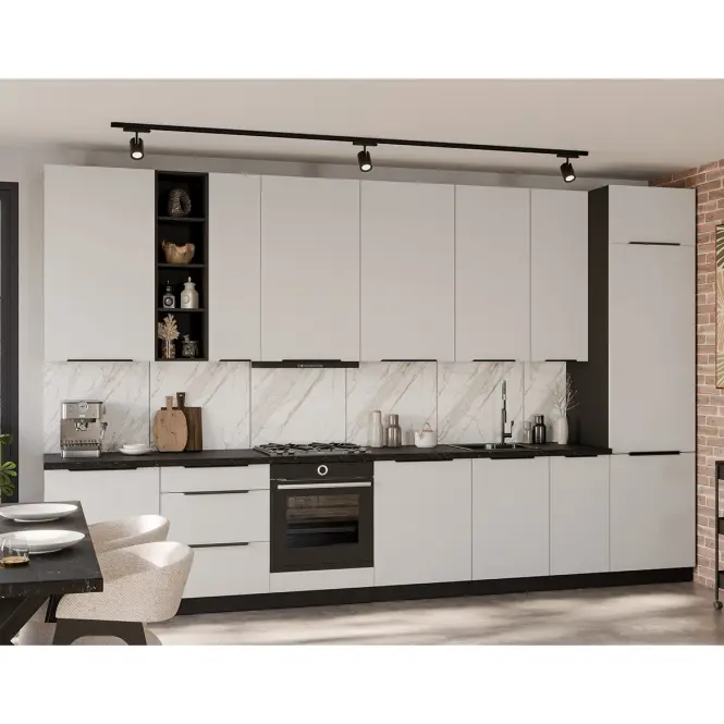 Kuchynská linka Aria WH/BL 390 cm bez kuchynskej dosky,2