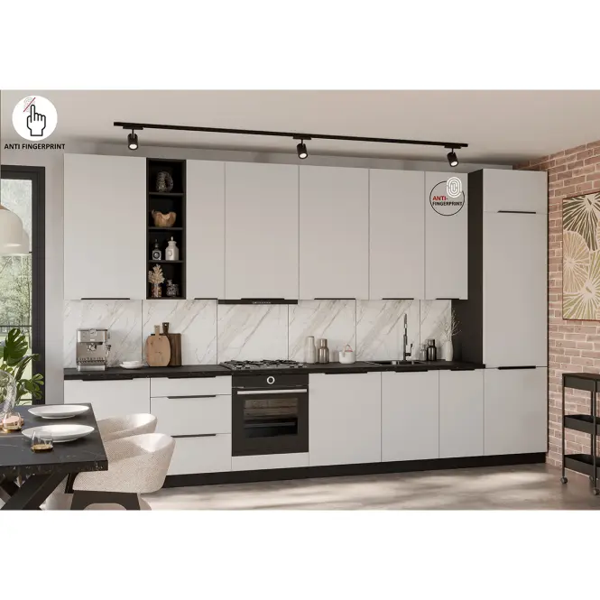 Kuchynská linka Aria WH/BL 390 cm bez kuchynskej dosky