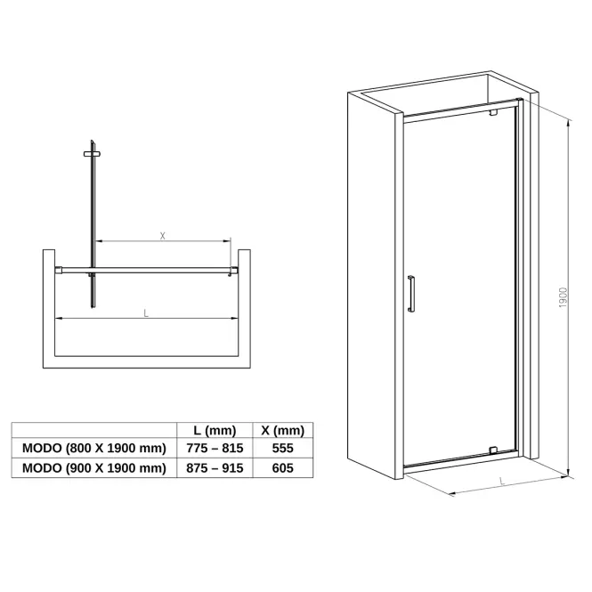 Sprchové dvere Modo 80x190 black