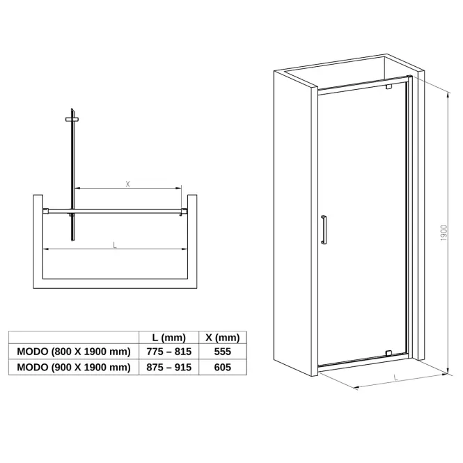 Sprchové dvere Modo 90x190 chróm,4