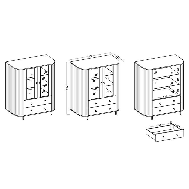 Vitrína Ovalio 122  2f 2s Pieskovo-Béžová,6