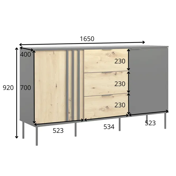 Komoda 2D3SZ RiminI 03 čierna/artisan