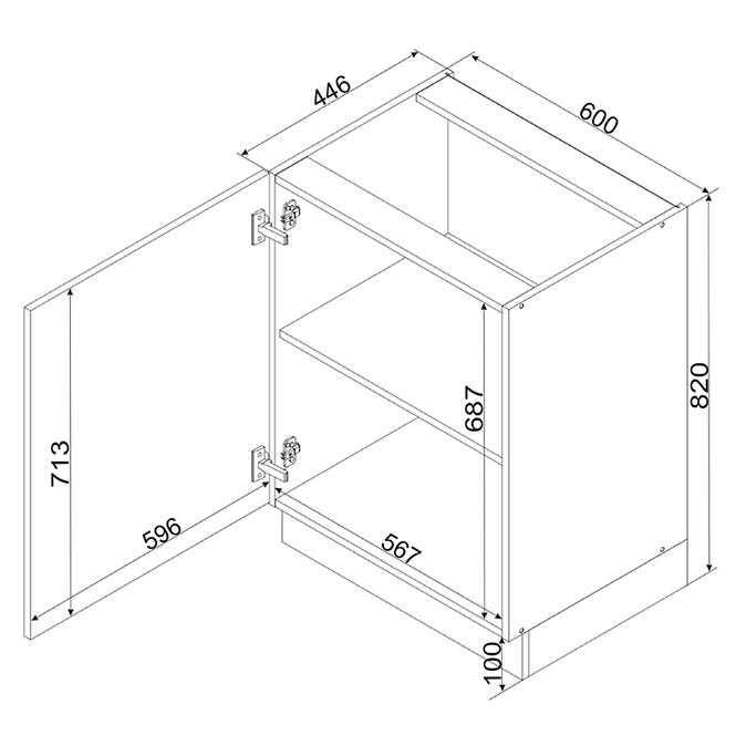 Kuchynská skrinka Cosmo Gianna D60 P/L Biela Aljaška/Dub Artisan,2