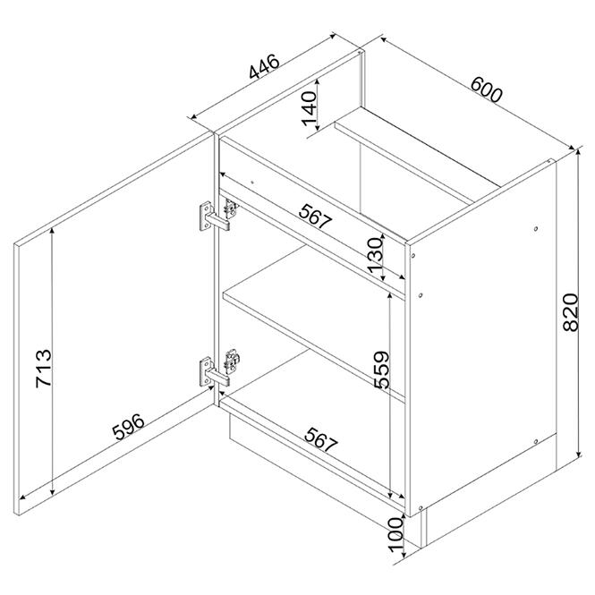 Kuchynská skrinka Cosmo Gianna D60 Pc P/L Biela Aljaška/Dub Artisan