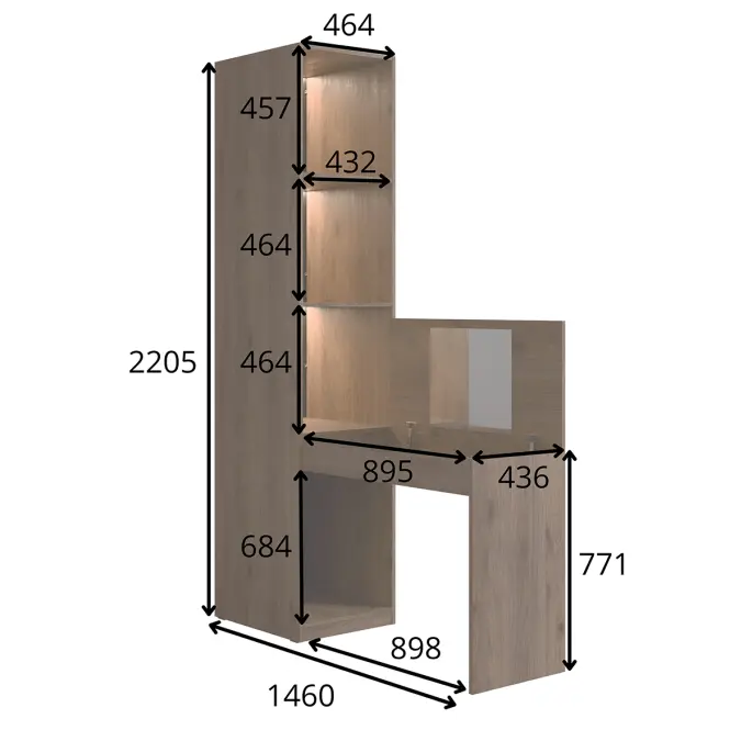 Regál s písacím stolom/Toaletný stolík Wenecja 25 orech elegant,5