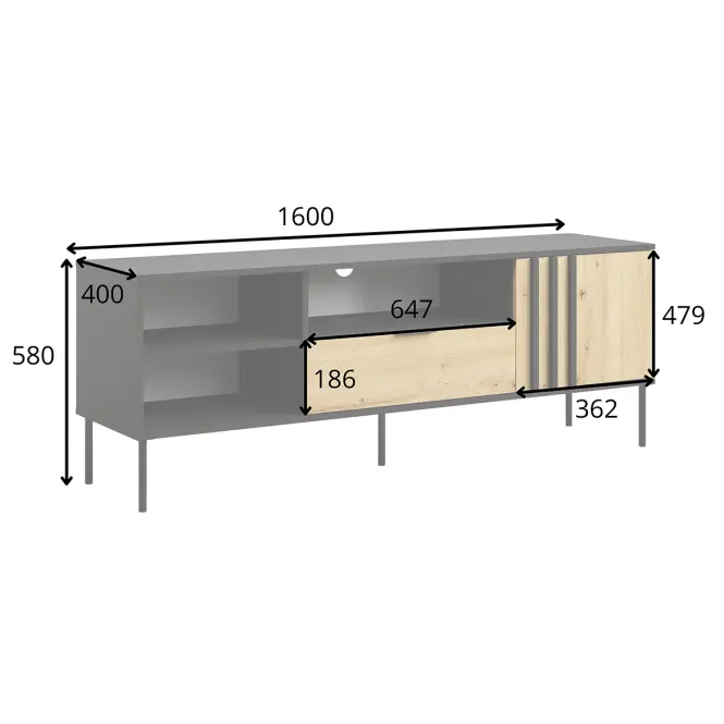 TV stolík 1D1SZ Rimini 08 čierna/artisan