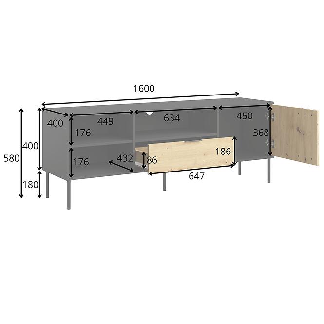 TV stolík 1D1SZ Rimini 08 čierna/artisan