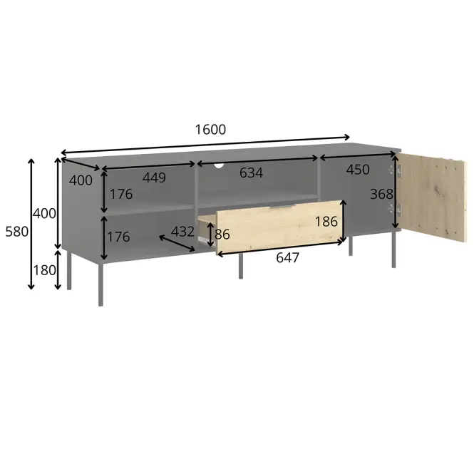 TV stolík 1D1SZ Rimini 08 čierna/artisan,5