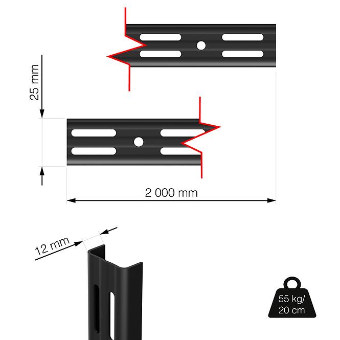 Dvojradová lišta 25x12 mm 2000 mm čierna matná
