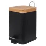 Odpadkový kôš Sido-Blk čierna/bambus/štvorec