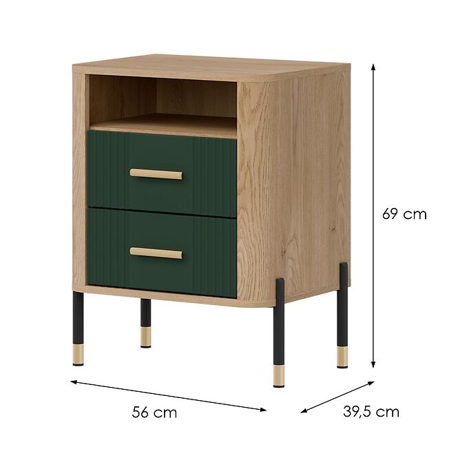 Nočný Stolík Dante Dt22 Dub Cremona / Zelený,7