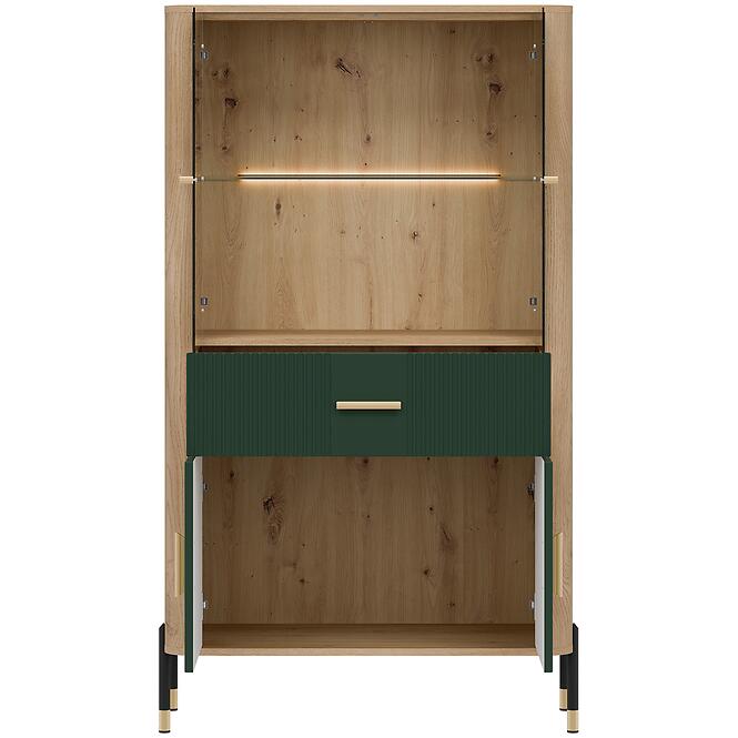 Vitrína Nízka Dante Dt12 Dub Cremona/Zelená,4