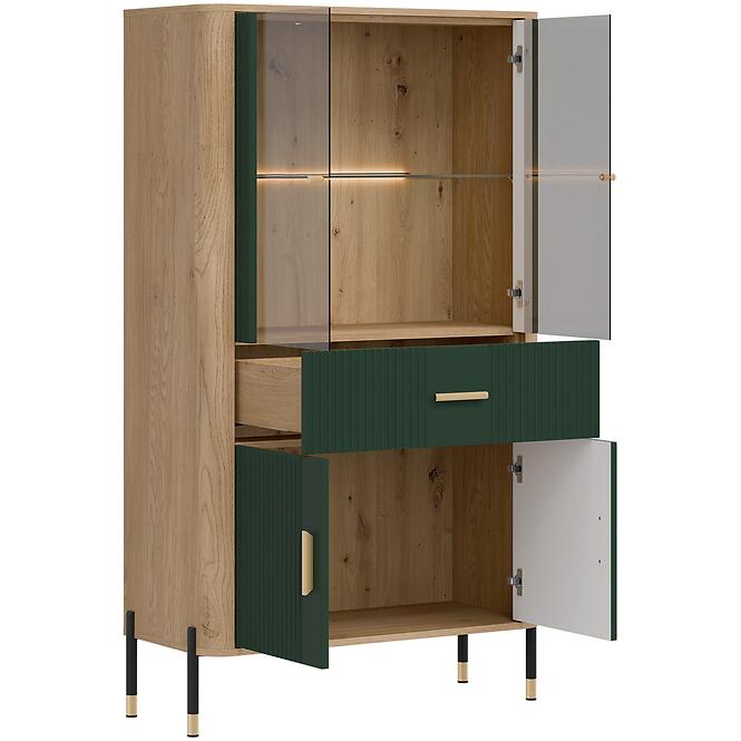 Vitrína Nízka Dante Dt12 Dub Cremona/Zelená,6