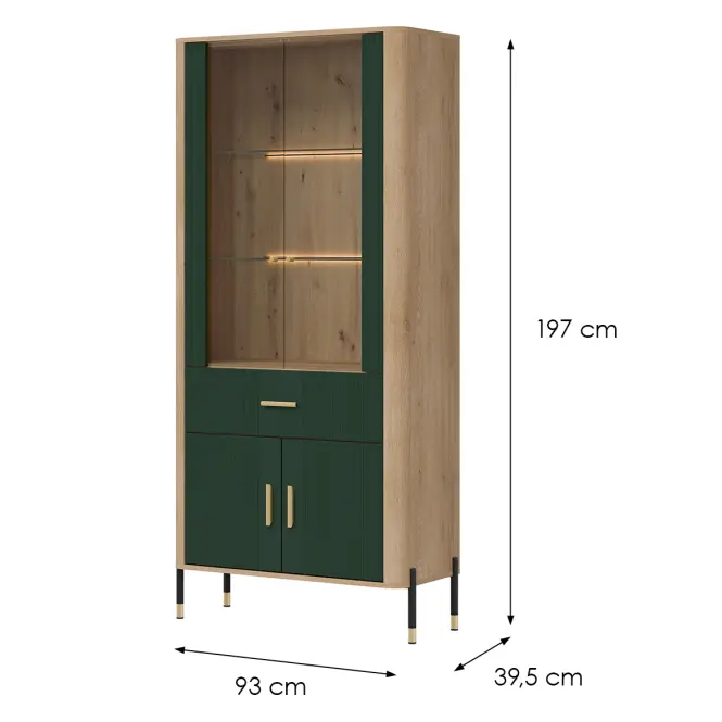 Vitrína Dante Dt14 Dub Cremona/Zelená