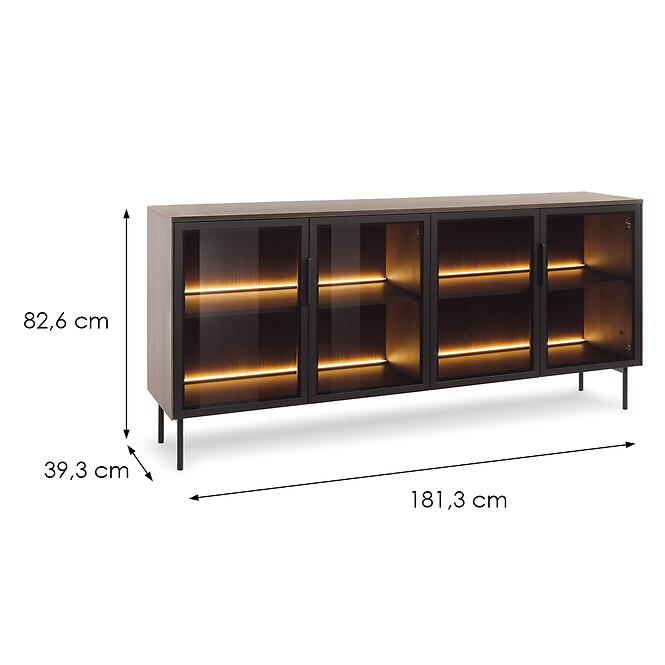 Komoda Lumi B 181 4d + Led Dub Dunin + Čierna