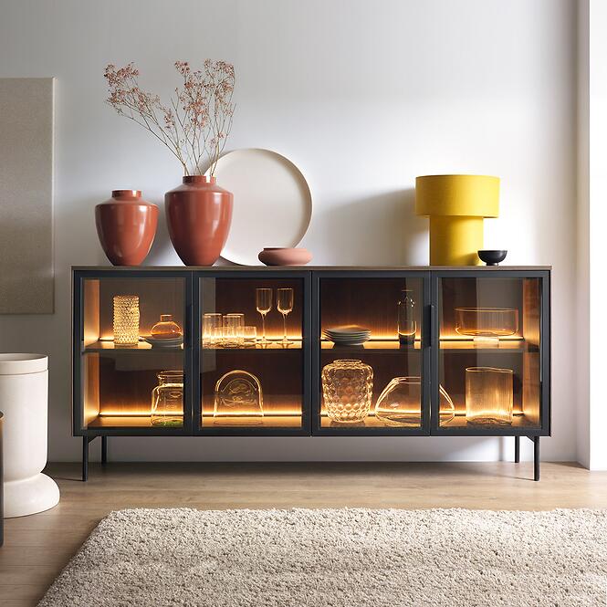 Komoda Lumi B 181 4d + Led Dub Dunin + Čierna