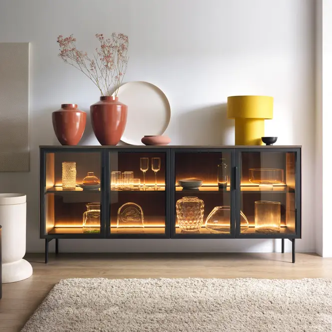 Komoda Lumi B 181 4d + Led Dub Dunin + Čierna,4