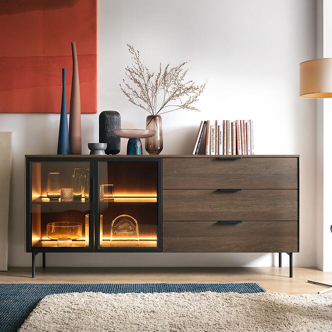 Komoda Lumi C 181 2d3s + Led Dub Dunin + Čierna