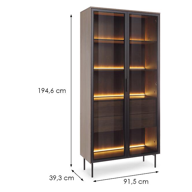 Vitrína Lumi Vysoká A 91 2d2s + Led Dub Dunin + Čierna,2