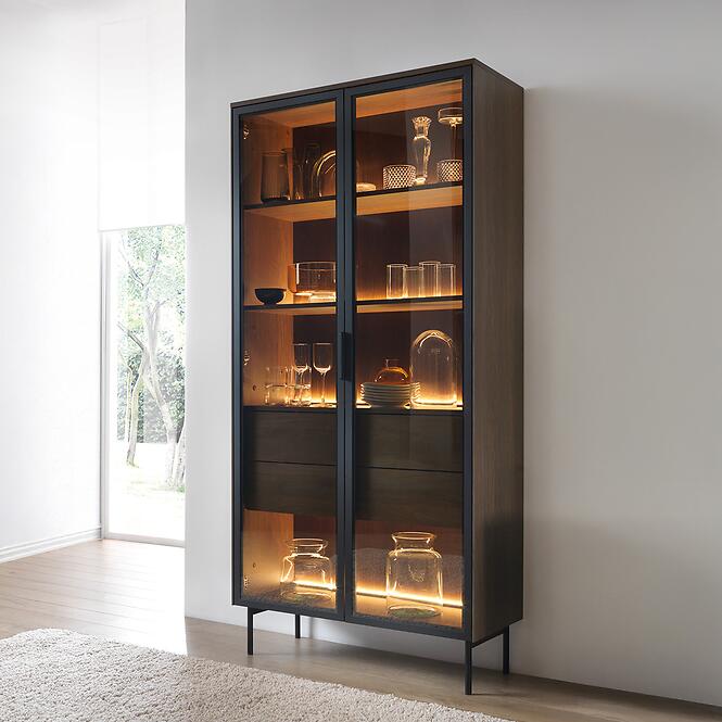 Vitrína Lumi Vysoká A 91 2d2s + Led Dub Dunin + Čierna