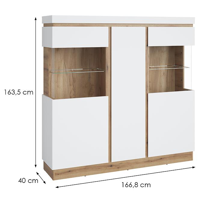 Witryna Nízka 3d Calabria Corv104 D118/U008 Dub Coast Evoke / Biela ​​Alpská