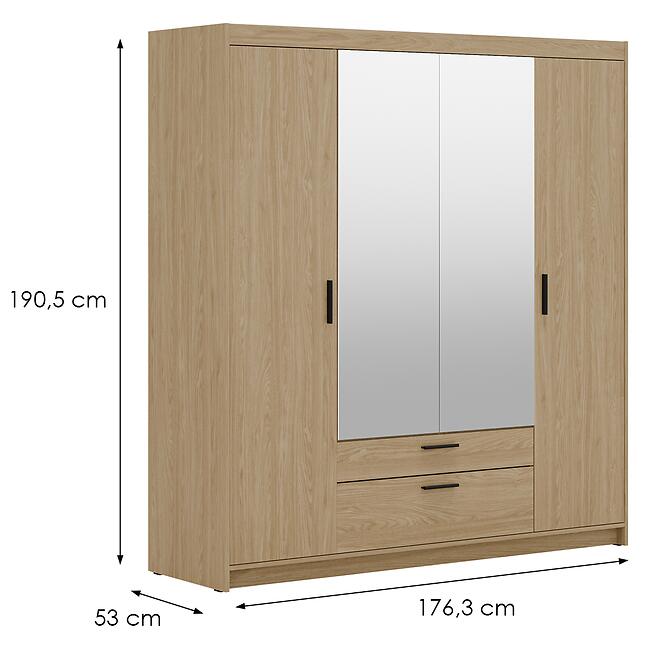 Skriňa Elena 4D 2S zrkadlo dub olejovaný