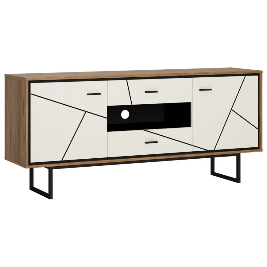 Komoda Brolo BROK01 2D2S dub catania/čierna perla/mdf biela HG