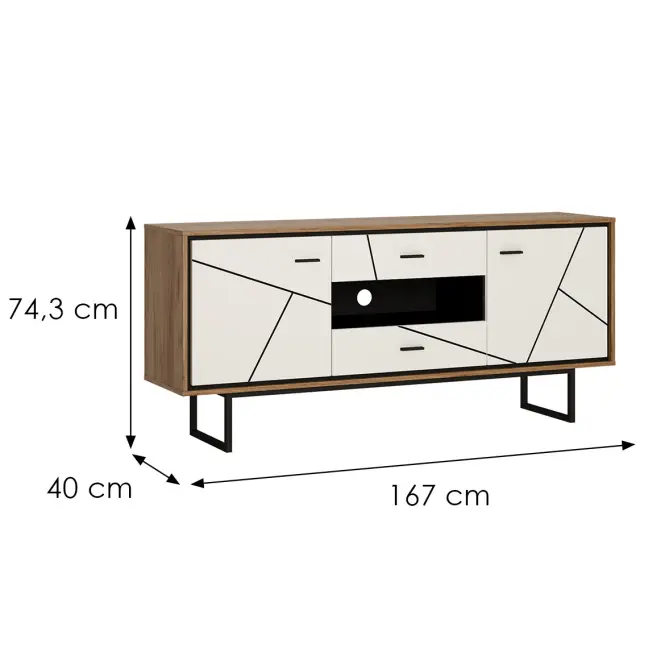 Komoda Brolo BROK01 2D2S dub catania/čierna perla/mdf biela HG