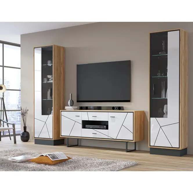 Komoda Brolo BROK01 2D2S dub catania/čierna perla/mdf biela HG,5