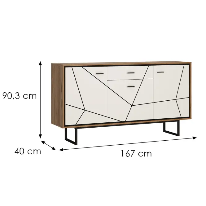 Komoda Brolo BROK04 3D1S dub catania/čierna perla/mdf biela HG