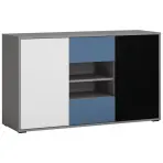 Komoda Laser LASK02B 2D2S platinovo sivá/čierna perla/alpská biela/modrá