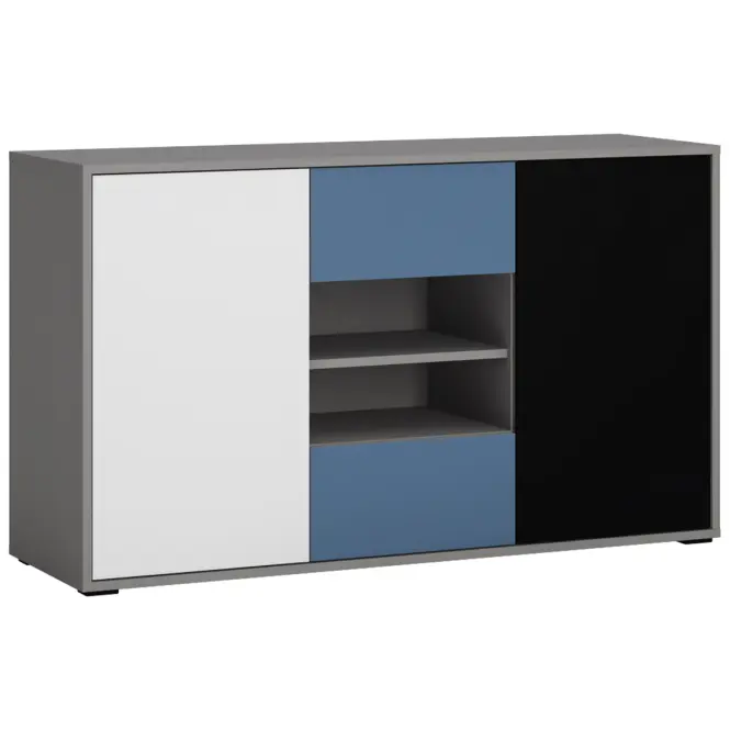 Komoda Laser LASK02B 2D2S platinovo sivá/čierna perla/alpská biela/modrá