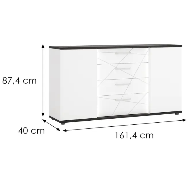 Komoda Venezia VENK01 2D4S biela alpská/dub vicenza čierna/mdf biela L,2