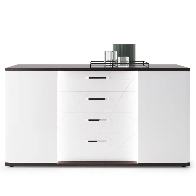 Komoda Venezia VENK01 2D4S biela alpská/dub vicenza čierna/mdf biela L