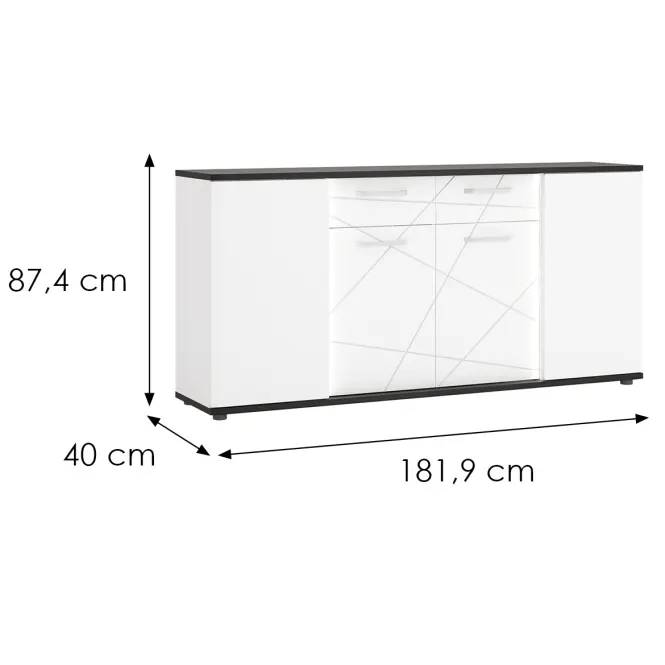 Komoda Venezia VENK02 4D2S biela alpská/dub vicenza čierna/mdf biela L