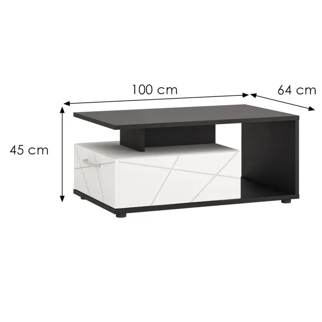 Konferenčný stolík Venezia VENT01 1S biela alpská/dub vicenza čierna /mdf biela L
