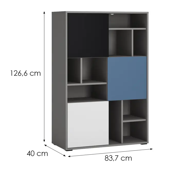 Regál Laser LASR02B 3D platinovo sivá/čierna perla/alpská biela/modrá,2