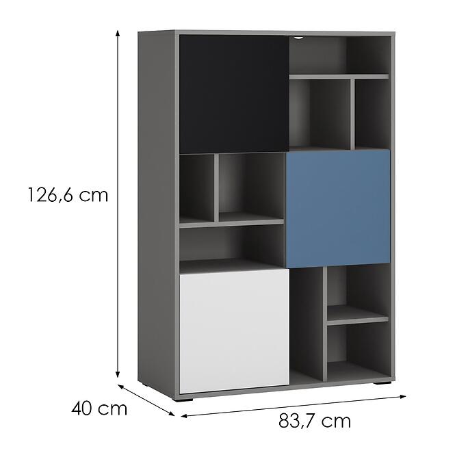 Regál Laser LASR02B 3D platinovo sivá/čierna perla/alpská biela/modrá,2