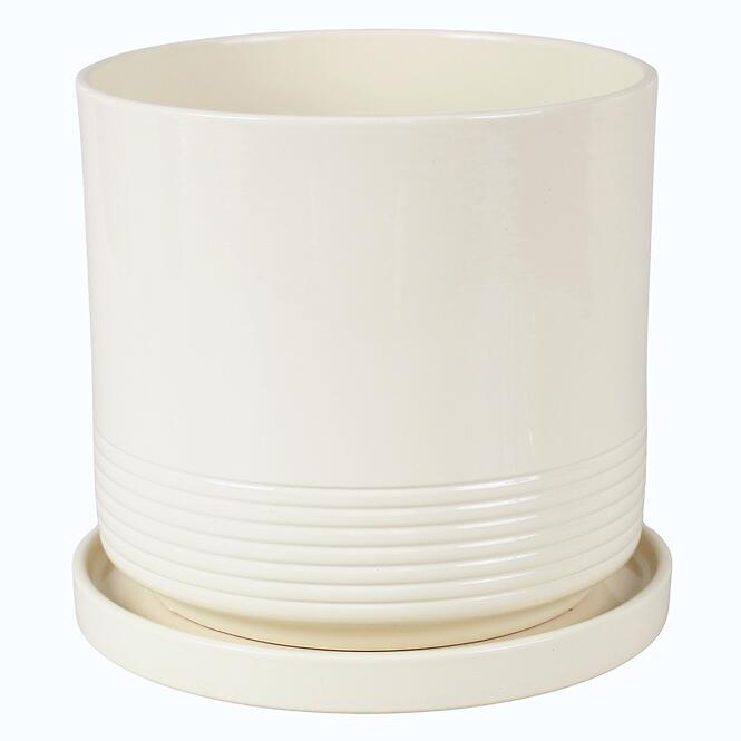 Kvetináč Cylinder Rille 15 cm krémová + podmiska